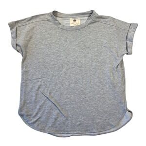 Cupio Blush Womens XL Gray Cuffed Short Sleeve Relaxed Knit Top Curved Hem